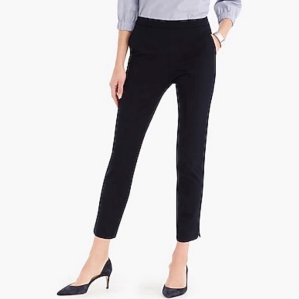 𝅺J.CREW Martie Pants Womens Black Ankle Crop Side Zip Pleated Stretch Size 4P